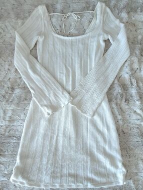 White Knit Long Sleeve Scoop Dress Hollister - Size Small